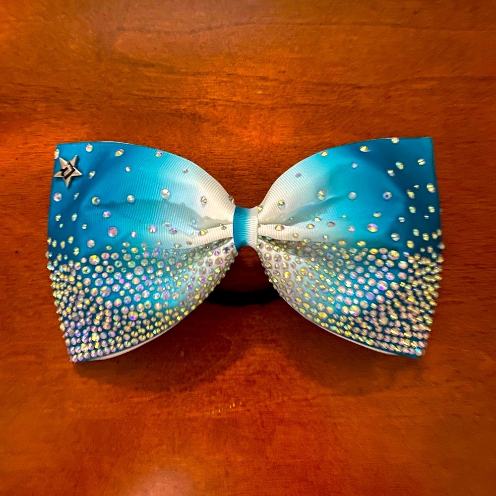 Cheer Sparkle Teal Hair Bow with Rhinestones